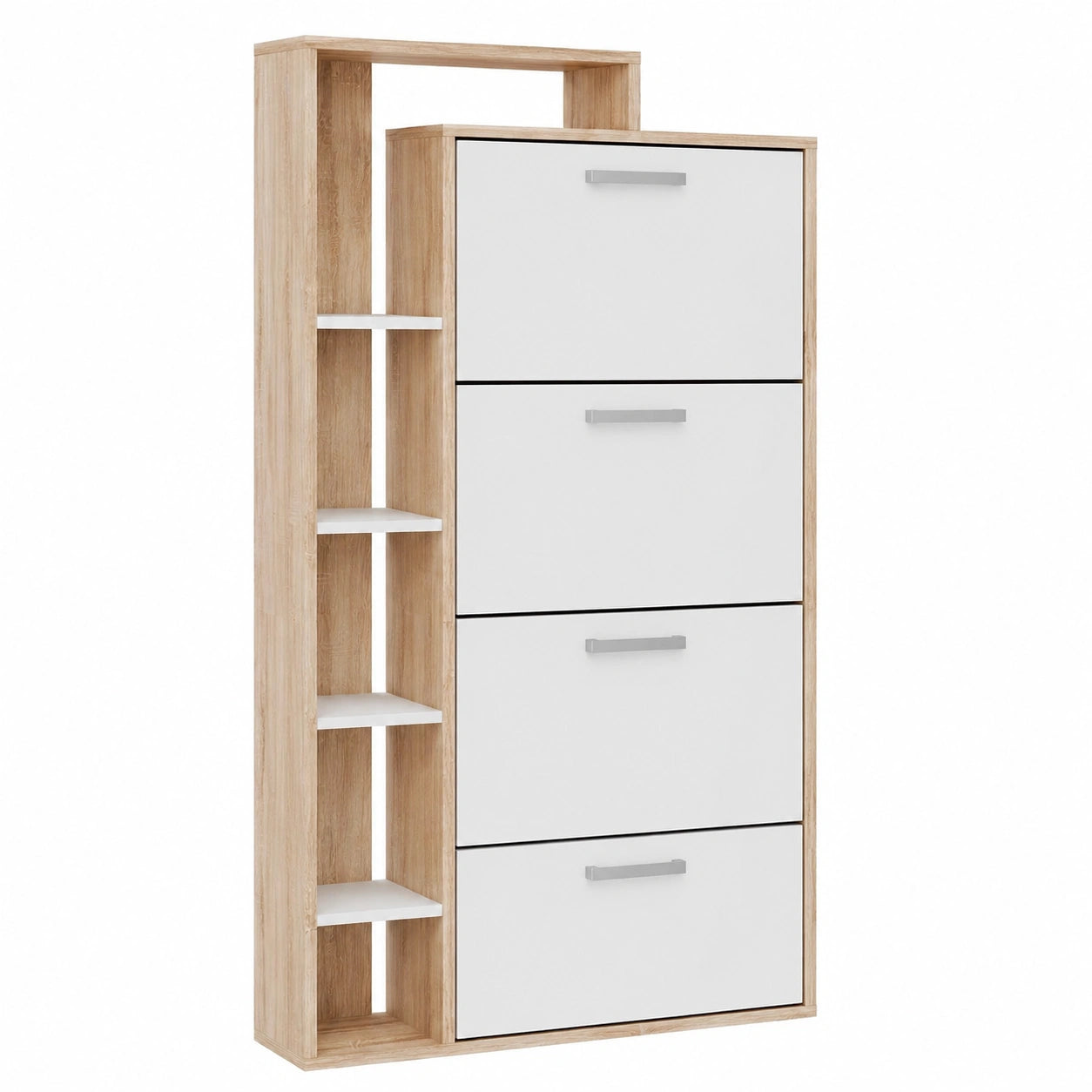 Vicco Schuhschrank Orlando, Weiß/Sonoma, 80x166,1 cm, 4 Fächer, Schuhaufbewahrung für Flur
