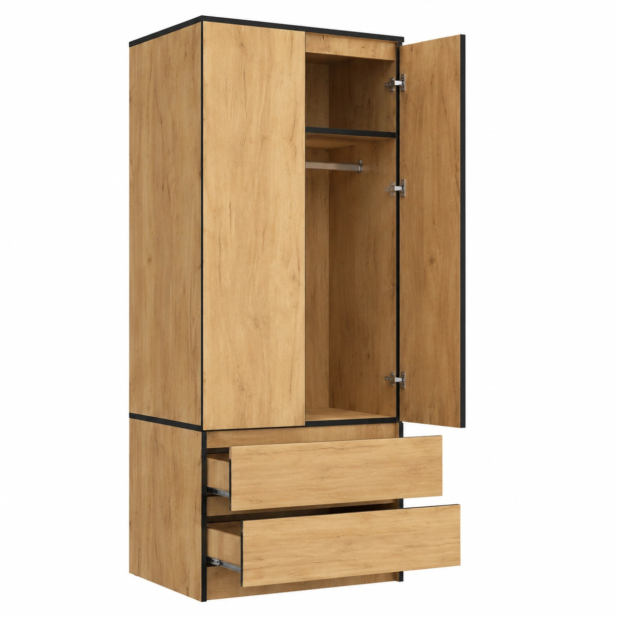 Moderner Kleiderschrank mit 2 Türen und Schubladen - Eiche Craft - Vielseitige Aufbewahrung für jeden Raum - 180x60x51cm