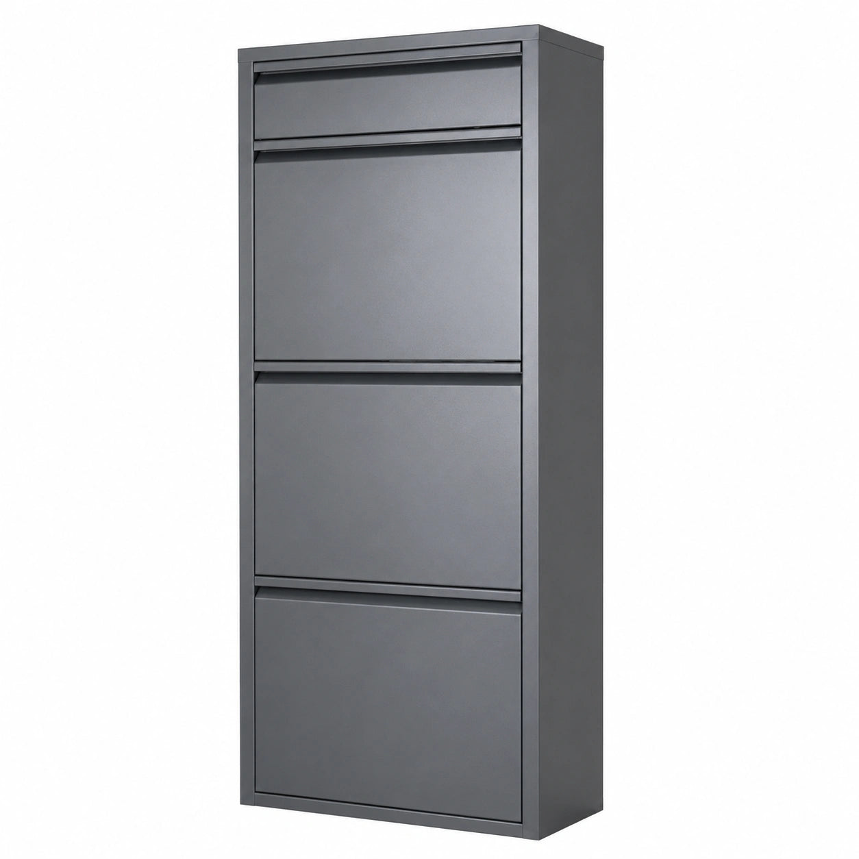 Schmaler Schuhschrank mit Klappfunktion, Metall, anthrazit, 3+1 Fächer