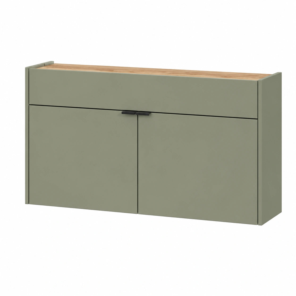 Kompakter 110cm Schuhschrank in Grün und Eiche für schmale Flure
