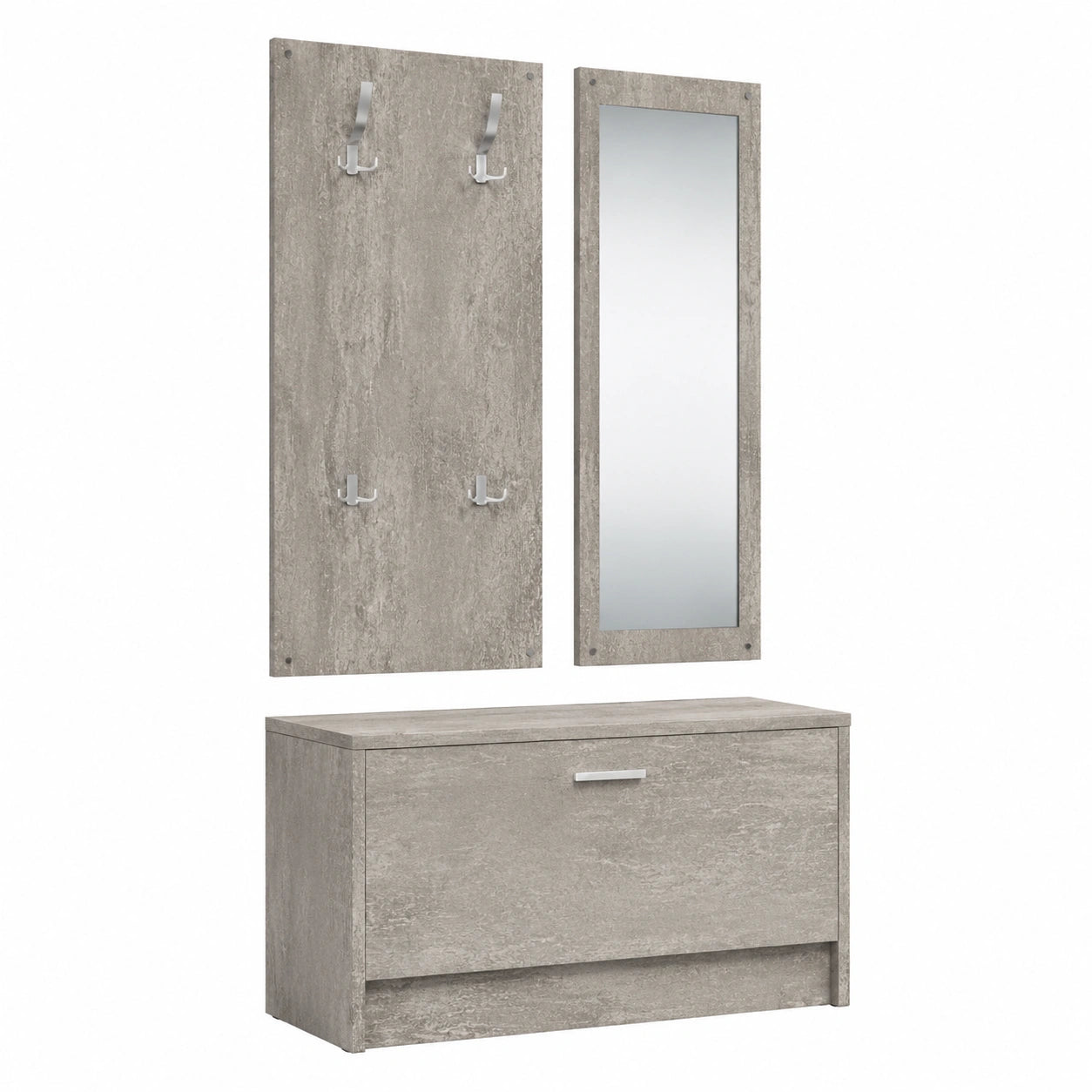 Moderne Garderobenset 3-teilig aus Beton-Grau und Holz