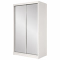 Moderner weißer Schwebetürenschrank mit Spiegel und Kleiderstange, 2-türig, 150 cm