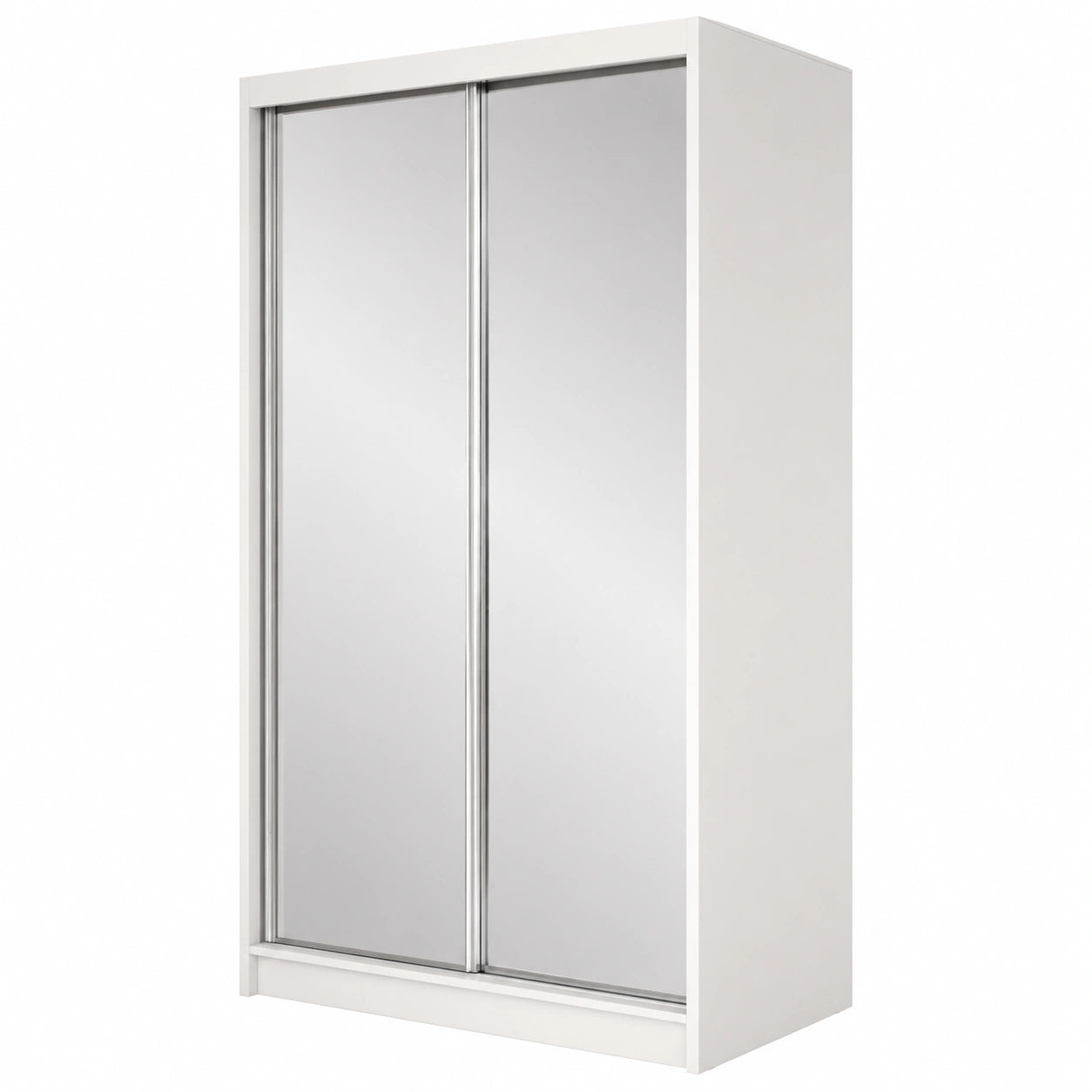 Moderner weißer Schwebetürenschrank mit Spiegel und Kleiderstange, 2-türig, 150 cm
