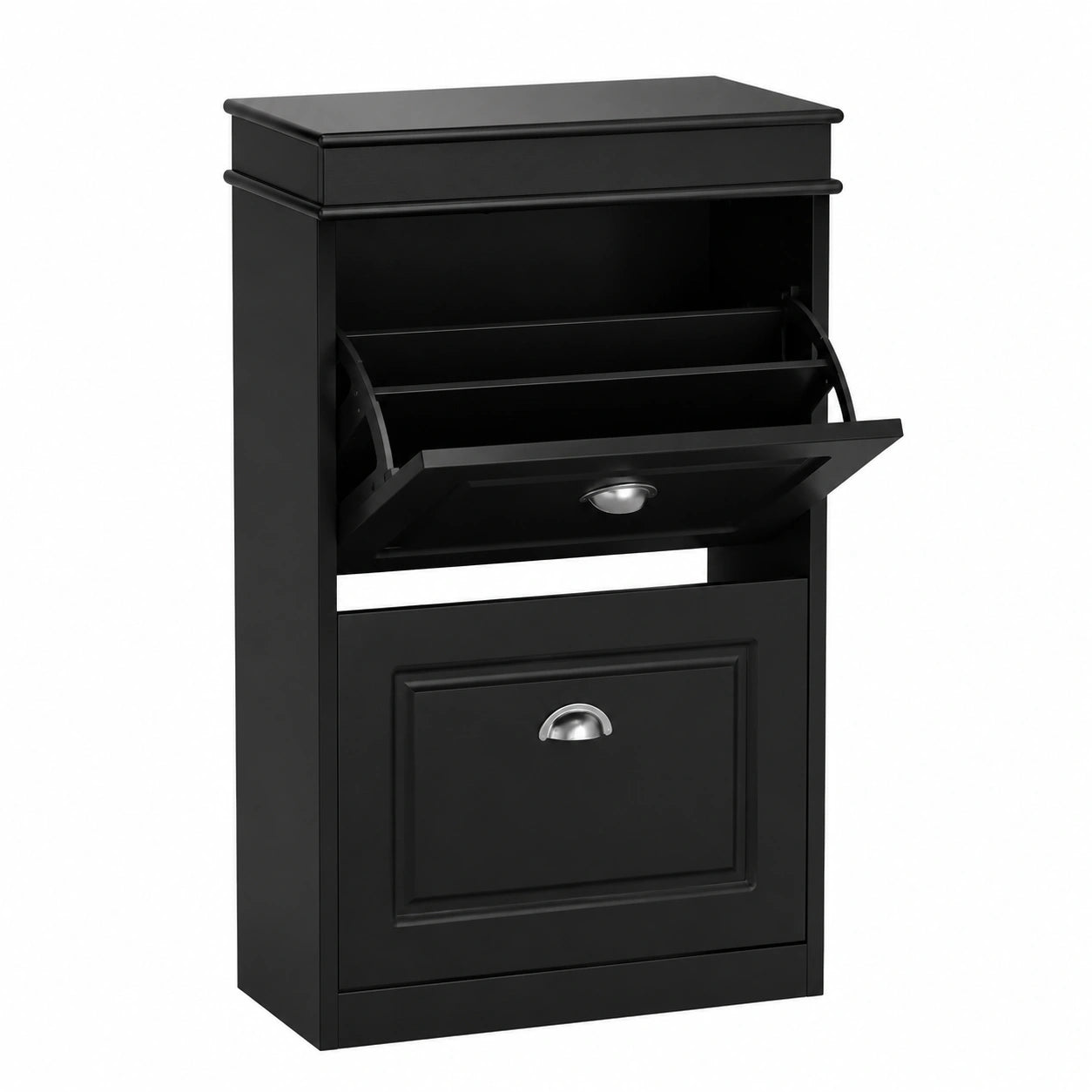 Moderner Schuhschrank mit 2 Klappen und verstellbaren Fächern, platzsparend für Flur und Diele, Schwarz, 54x82x24cm