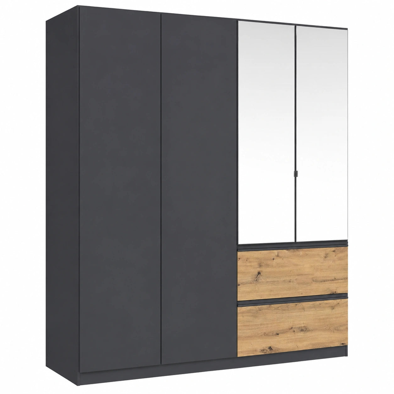 Rauch Möbel Costa Schrank, 4-türig mit Spiegel, Eiche Artisan Dekor, 2 Schubladen, Push-to-Open, 181x197x54 cm