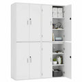 2-teiliges Set Aktenschrank mit Schloss, Holz, 4 Türen, 6 Einlegeböden, vielseitiger Schrank für Büro, Wohnzimmer, Bad und Garage, Weiß, 78x40x200 cm