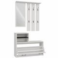 Moderne Garderobenkombination mit Spiegel und Schuhschrank, Weiß, 85x24x180 cm