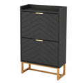 Moderner Schuhschrank, schmal mit 2 Klappen, für Flur und Wohnzimmer, verstellbare Trennwände, Kippschutz, 50x24x103,5 cm, in Schwarz