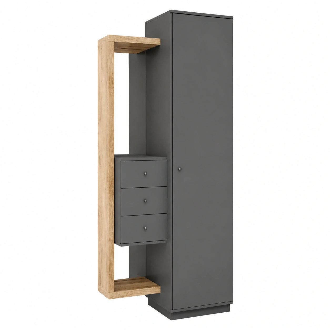 Moderne Wandgarderobe in Eichenoptik mit Spiegel, 80x210x40 cm, Anthrazit