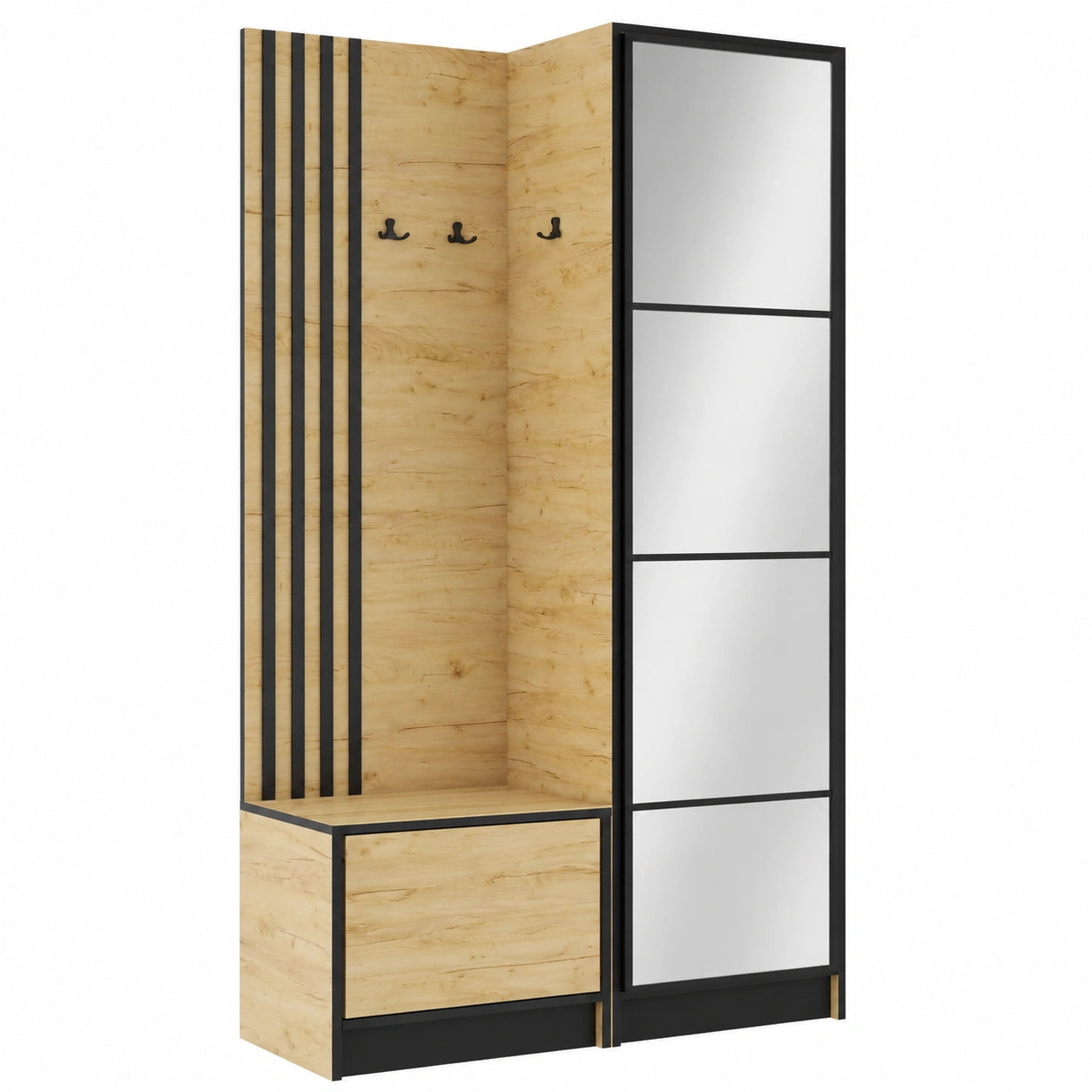 Moderner Garderobenschrank Eden mit Schuhschrank und Sitzbank, Craft Eiche