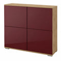 Vladon Sideboard Rova V3, Modernes Küchenschränkchen mit 4 Push-to-Open Türen, Eiche Evoke/Bordeaux Hochglanz (92,5 x 75,5 x 35 cm)