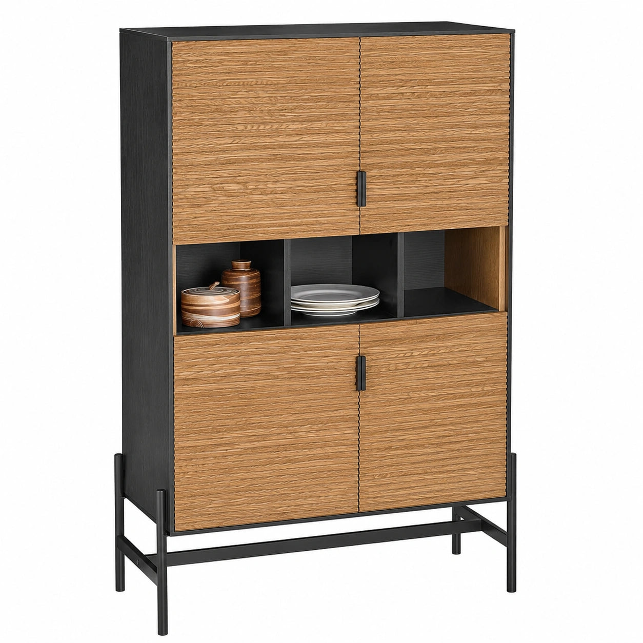 SoBuy Schwarzer Mehrzweckschrank für Küche und Wohnzimmer - 84x132x40cm