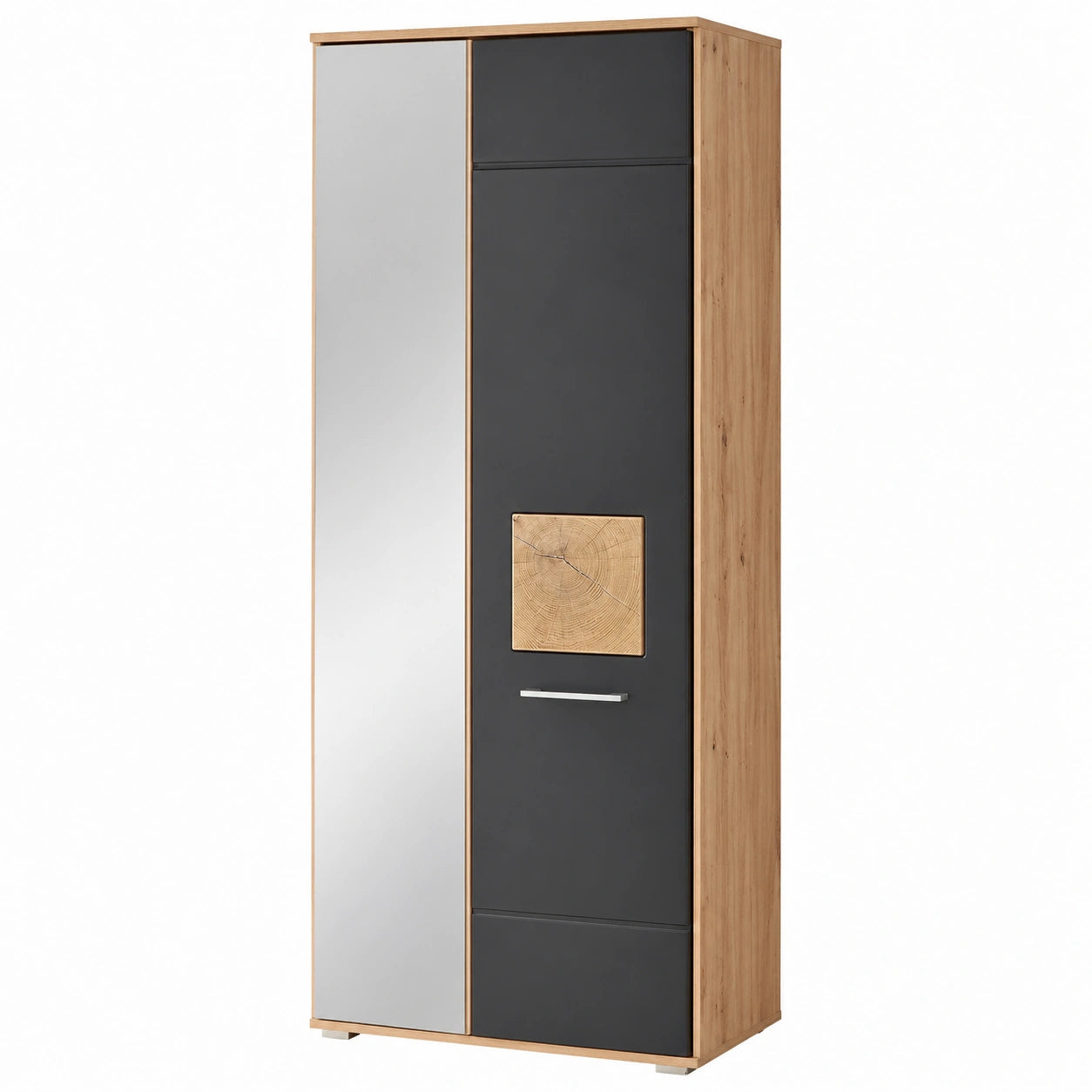Moderner Garderobenschrank mit Stauraum, Artisan Eiche und Schwarz, 65x195x38 cm
