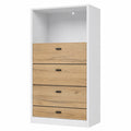 Vladon Kommode Pino V3, 4 Schubladen & offenes Fach, Weiß matt/Eiche Natur, 56x125x36 cm