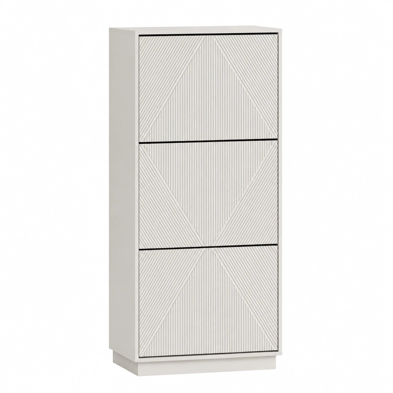 Moderner Schuhschrank mit 3 Klappen, Platzsparendes Schuhregal mit Sicherheitsfunktion, Verstellbare Trennwände, Push-to-Open, Weiß, 50x24x131 cm