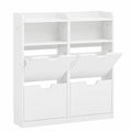 Yaheetech Schuhschrank mit 4 Klappen und offenen Fächern, platzsparend für Flur und Wohnzimmer, 100x17x108,5 cm, Weiß