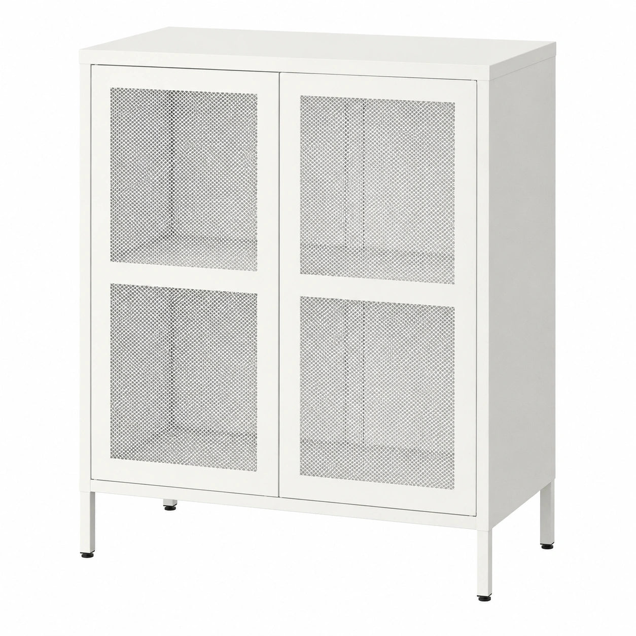 Industrieller Metallkommode Zephyr – Weißes Sideboard mit 2 Fächern & einstellbarem Einlegeboden – Push-to-Open Türen – Vielseitiger Flurschrank mit Füßen