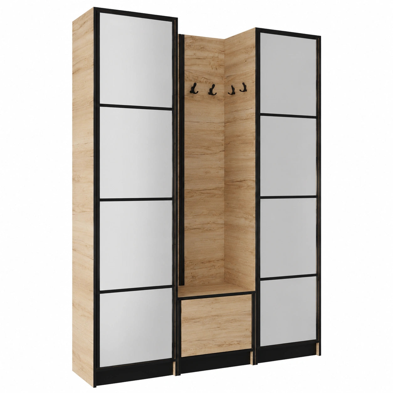 Moderner Garderobenschrank Eden mit Schuhschrank und Sitzbank, 159,6 cm, Craft Eiche