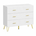 WOLTU Sideboard mit 6 Schubladen, Weiß-Gold, Modern für Wohnzimmer & Schlafzimmer, 100x40x75cm