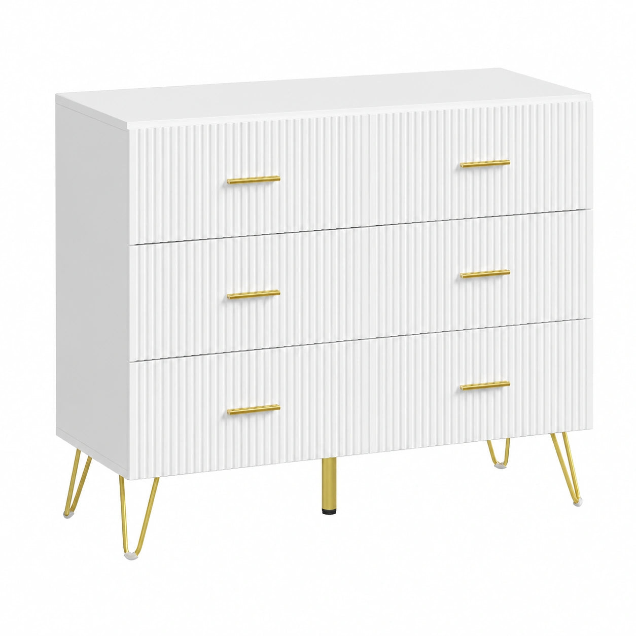 WOLTU Sideboard mit 6 Schubladen, Weiß-Gold, Modern für Wohnzimmer & Schlafzimmer, 100x40x75cm