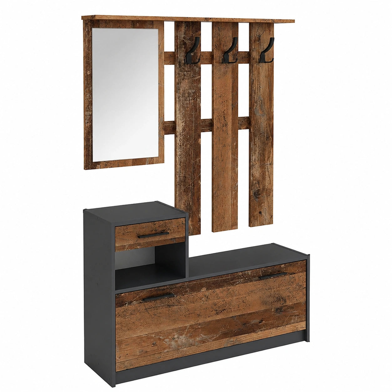byLIVING Garderoben-Set Tamina - Moderner Flur-Kleiderschrank mit Spiegel und Schuhkommode, Anthrazit/Braun