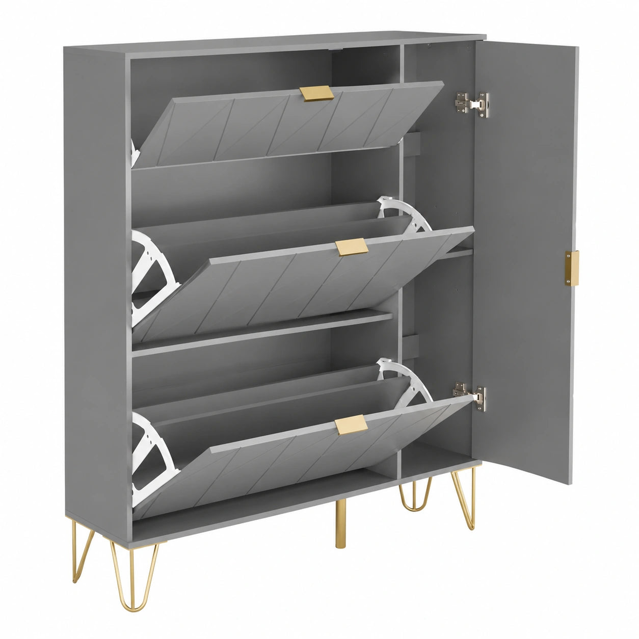 Moderner Schuhschrank mit Klappen und Türen, 105x24x120 cm, Platzsparender Kommode, Grau