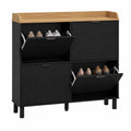 Lue Bona Schuhschrank mit 4 Klappen, Einstellbar, Schwarz, 100x91.5x19cm