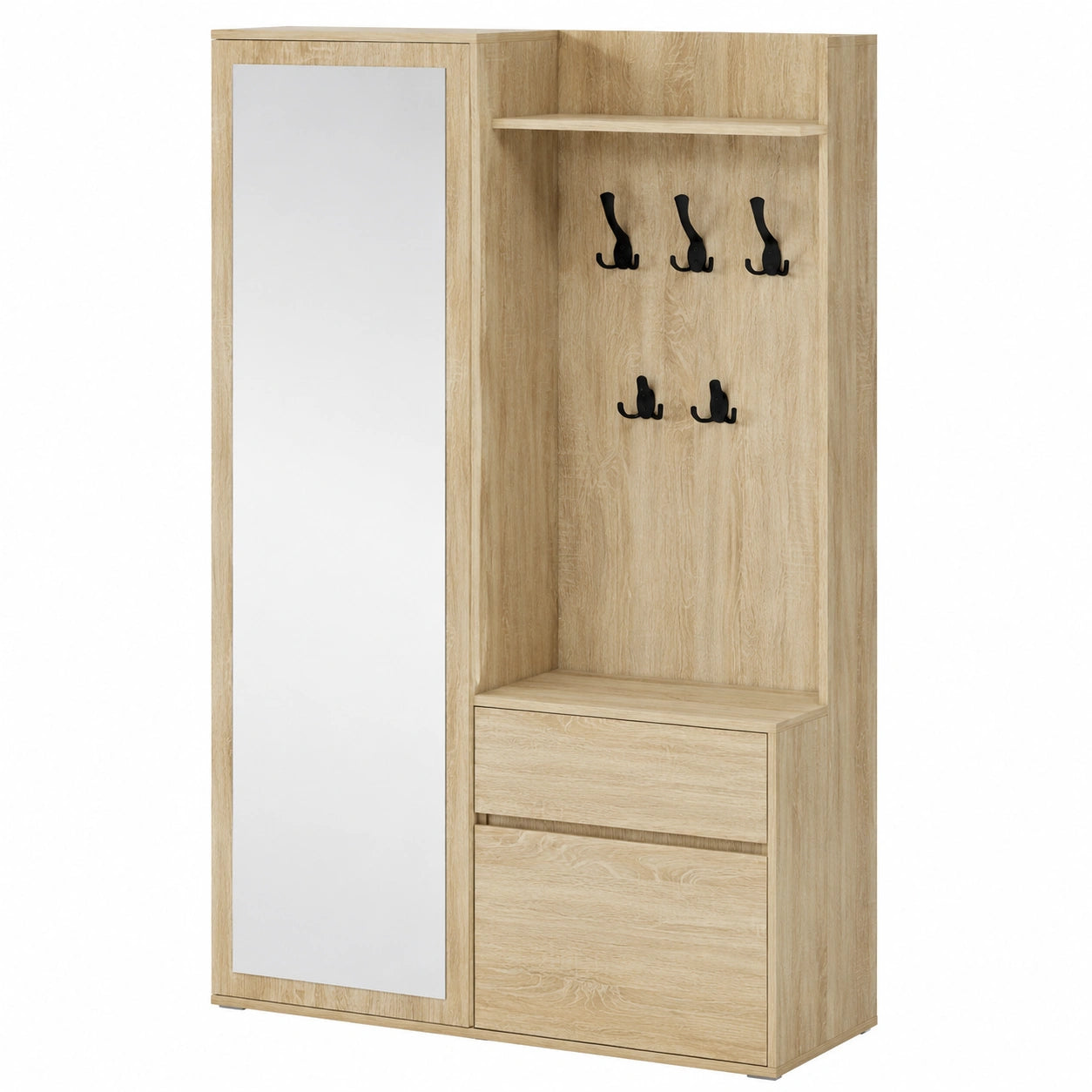 Moderne Garderoben-Set in Sonoma Eiche, 3-teilig: Spiegel-Schrank, Garderobenpaneel mit Ablage & Schuhschrank, 100 cm