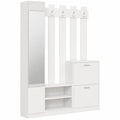 Multifunktionales Garderoben-Set mit Spiegel und Schuhschrank, 135x25x180 cm, Weiß