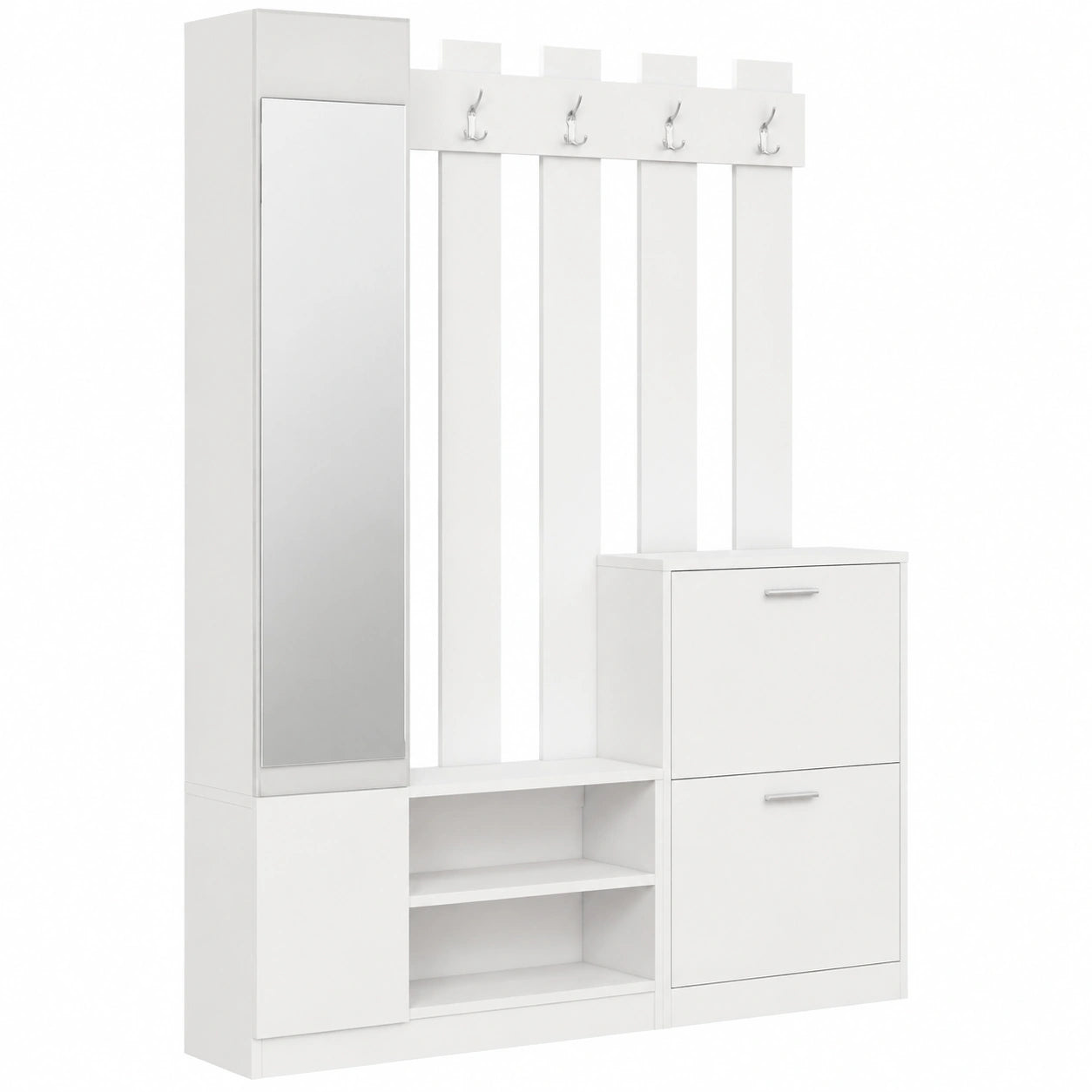 Multifunktionales Garderoben-Set mit Spiegel und Schuhschrank, 135x25x180 cm, Weiß