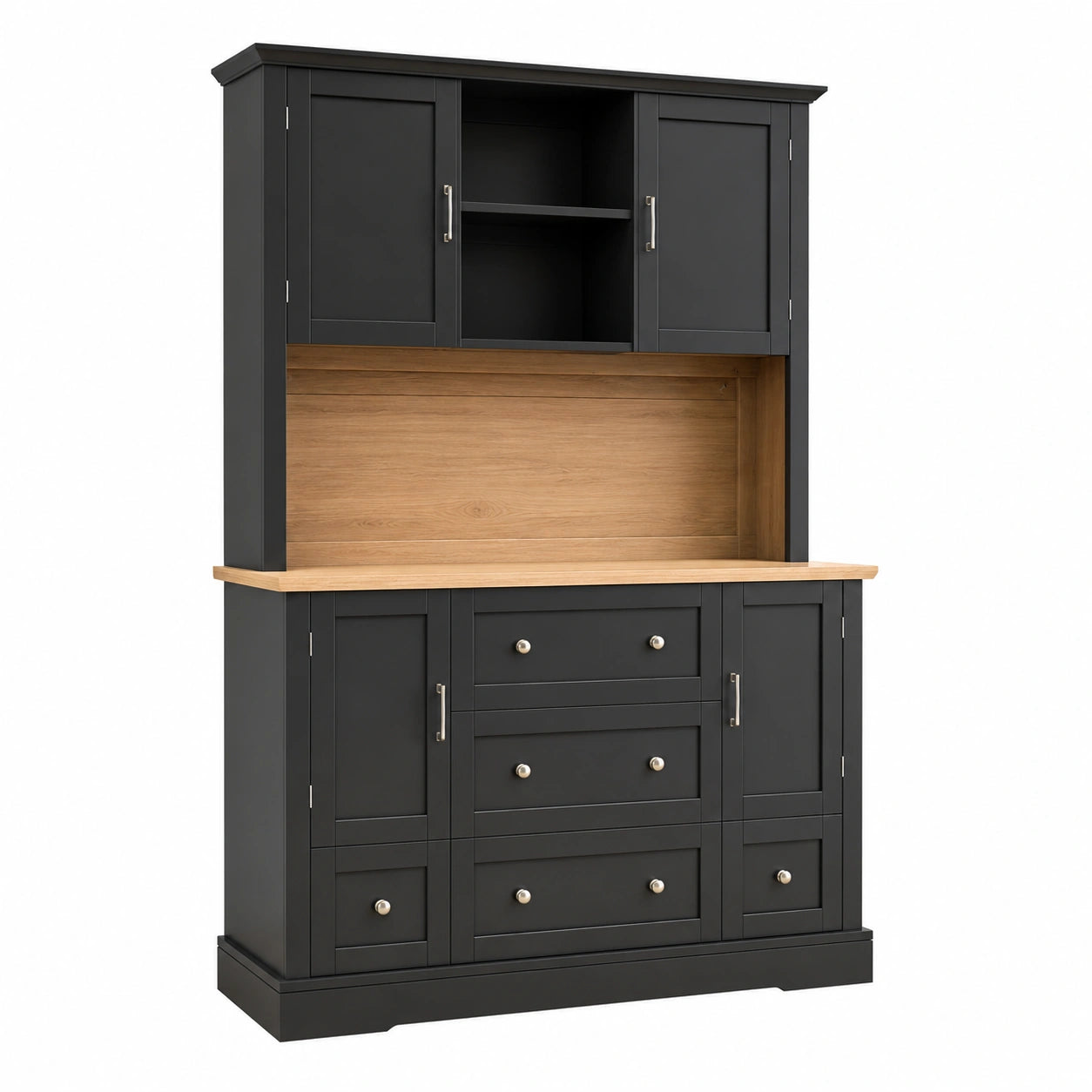 Moderner Mehrzweckschrank mit 4 Türen und 5 Schubladen, 115x40x180cm, Schwarz
